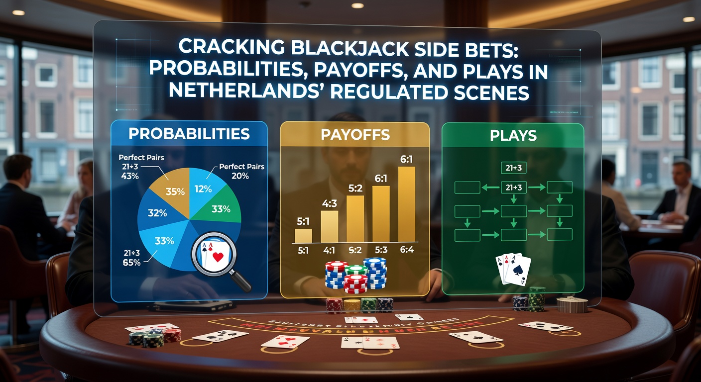Grafiek met house edges en RTP's van populaire blackjack side bets, specifiek voor Nederlandse online casino's met KSA-licenties