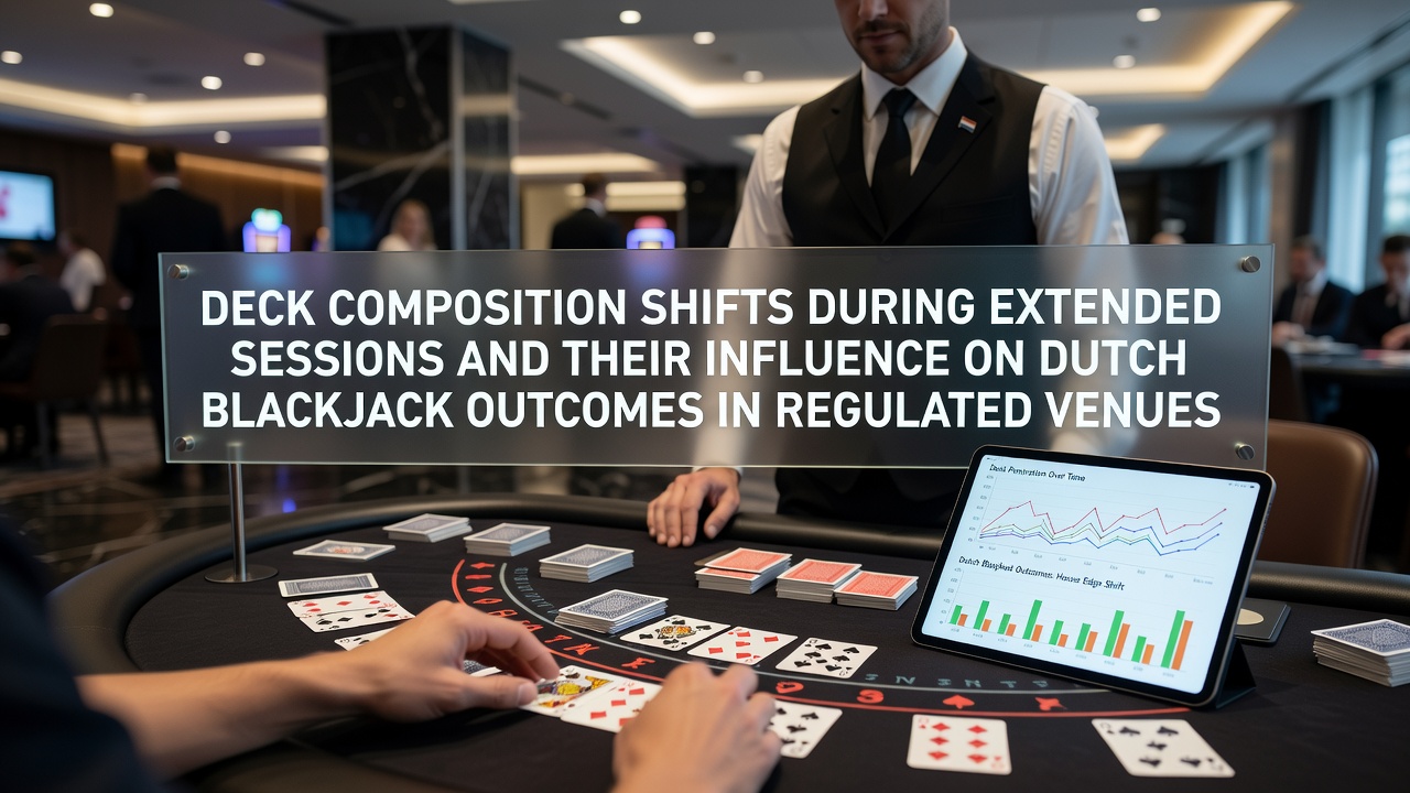 Blackjack tafel met kaarten die laten zien hoe de deckcompositie verandert tijdens een lange sessie in een gereguleerd Nederlands casino