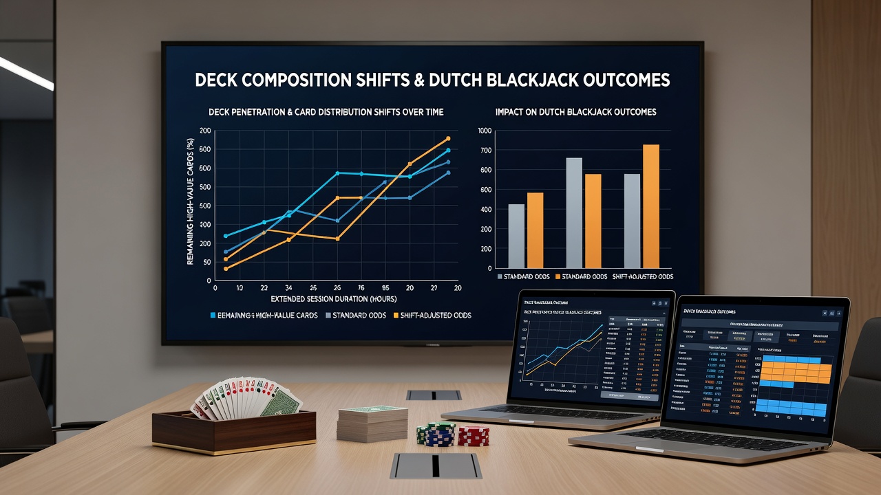 Grafiek die deckcompositie verschuivingen illustreert tijdens een uitgebreide blackjack sessie