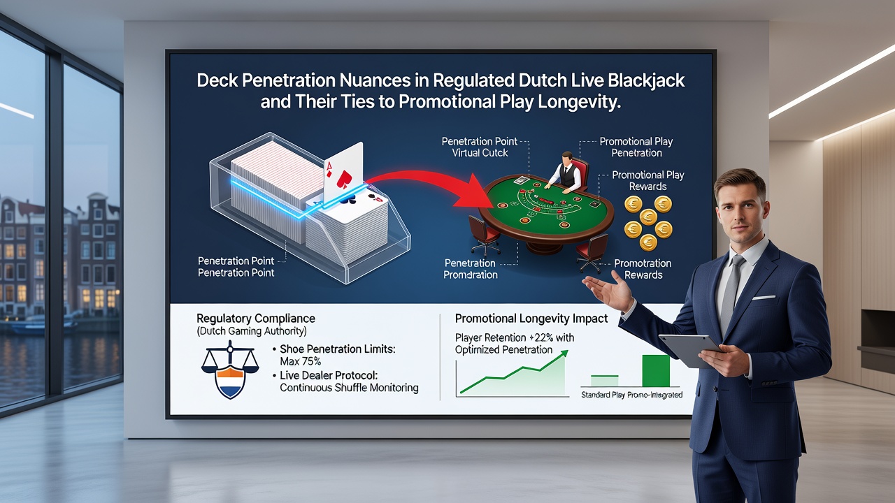 Illustratie van deckpenetratie in een live blackjacktafel met Nederlandse dealers en kaartschoenen