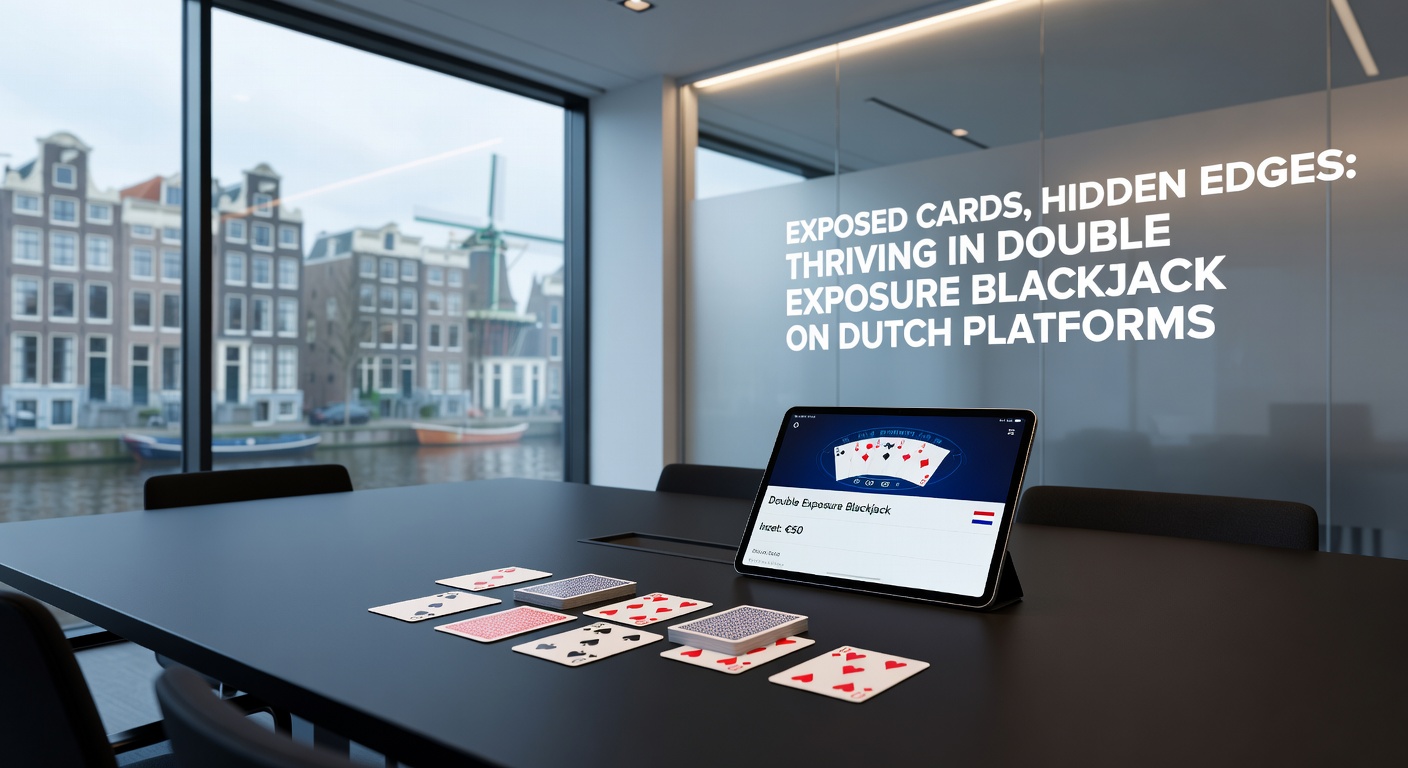 Strategiekaart voor Double Exposure Blackjack met kleurcodering voor hit, stand, double en split tegen diverse dealercombinaties, ideaal voor Nederlandse spelers