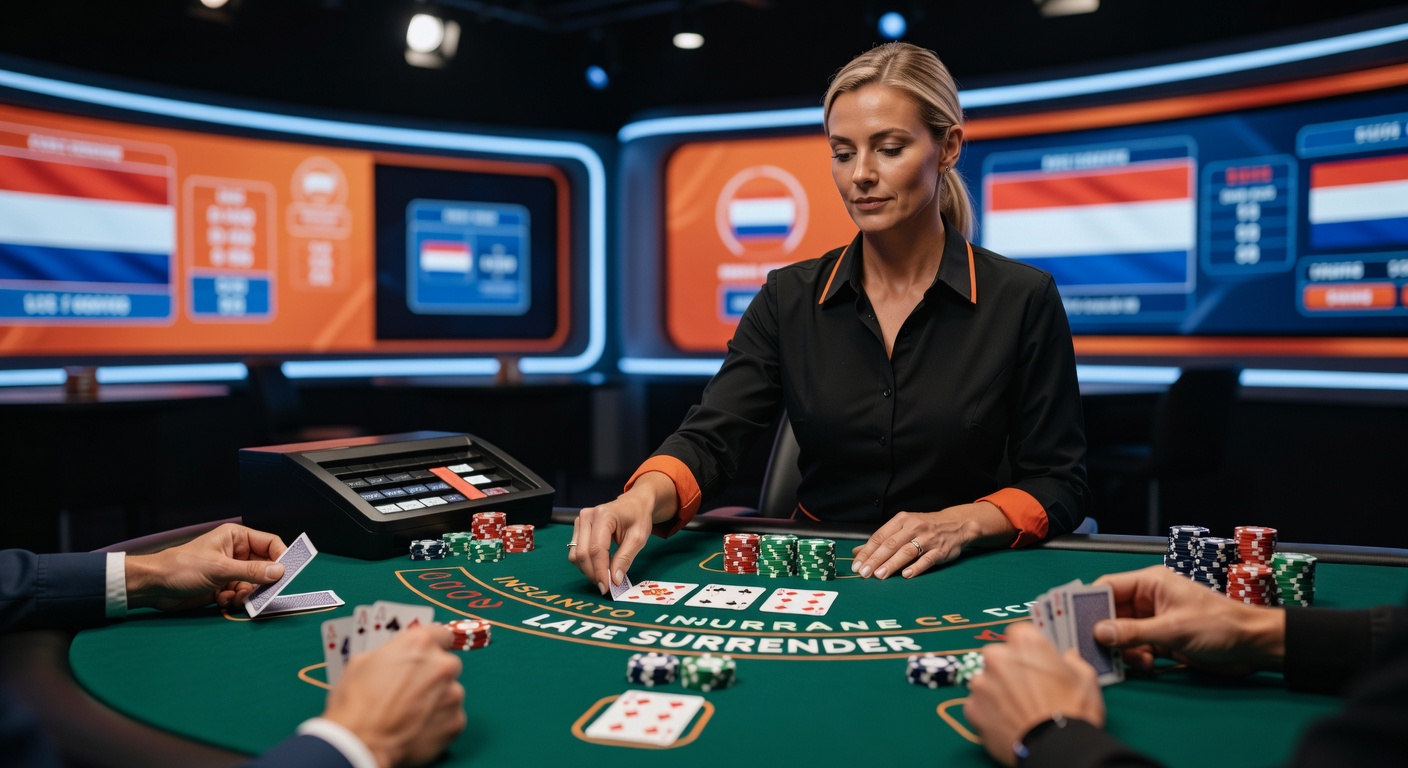 Live dealer blackjack tafel met surrender optie zichtbaar op scherm in Nederlands casino