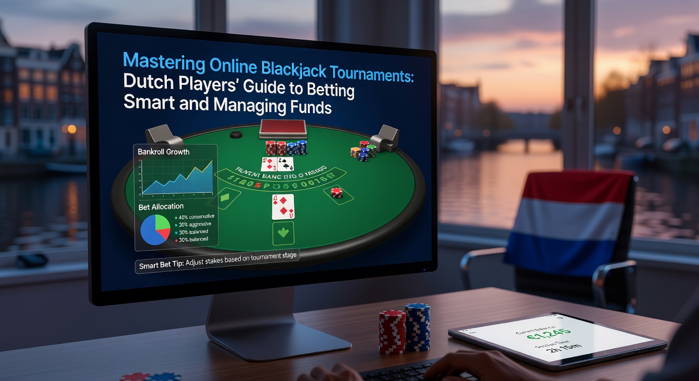 Speler aan tafel tijdens online blackjack toernooi met chips en kaarten in actie