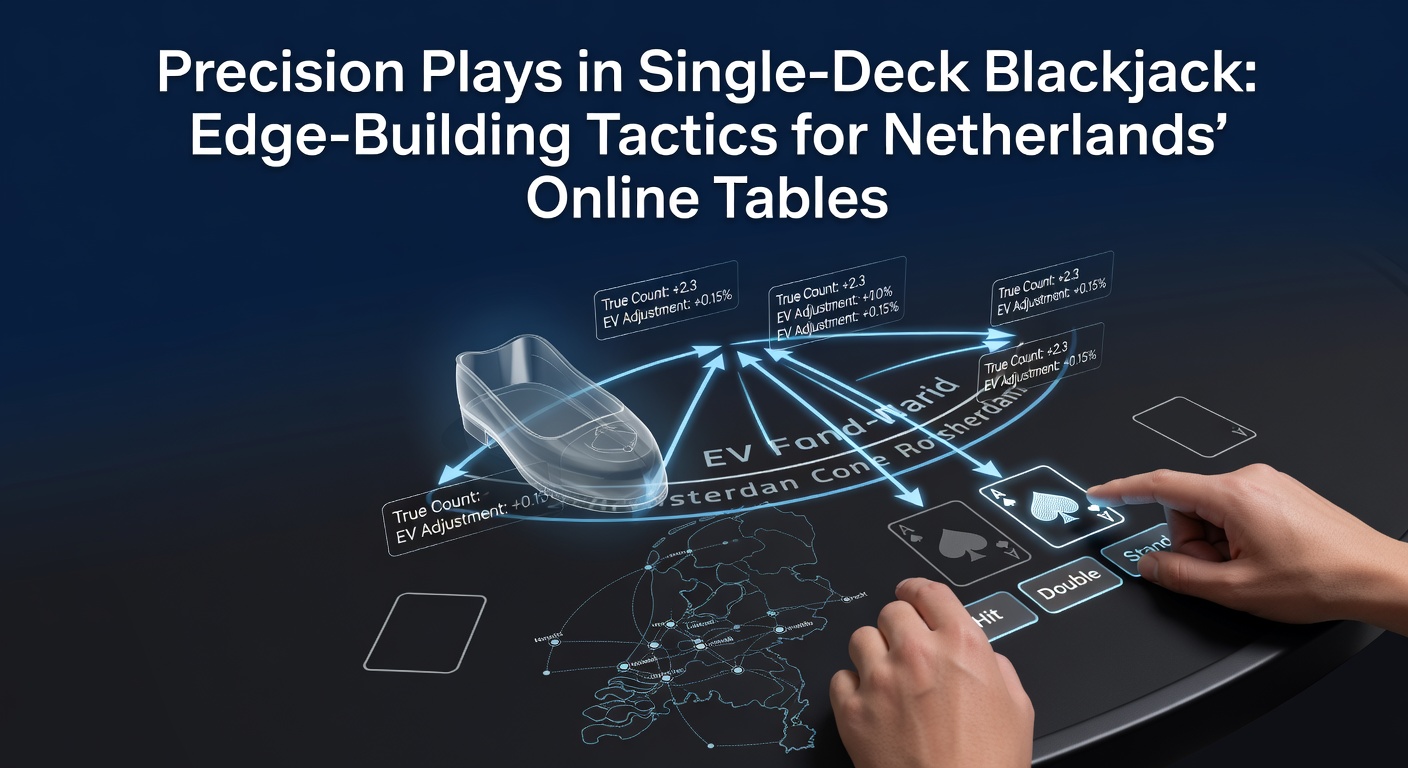 Een digitale single-deck blackjacktafel met kaarten en fiches, typisch voor Nederlandse online casino's