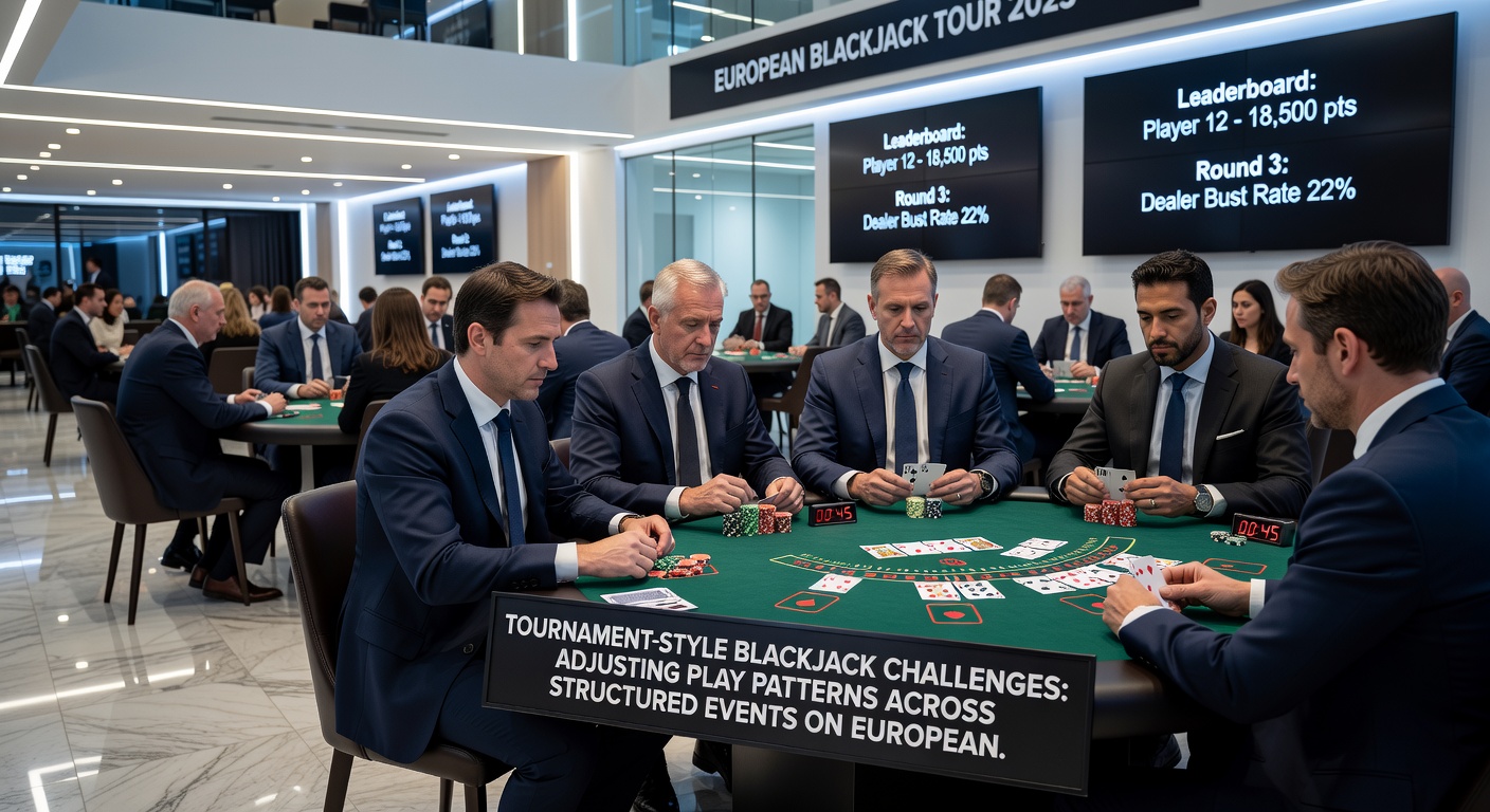 Spelers die patronen aanpassen aan een blackjack toernooi tafel op een Europees platform